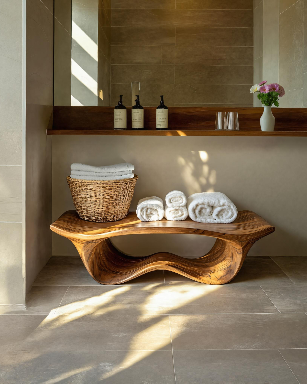 Organic Sculptural Shower Bench For Bathroom SITHTTSB010