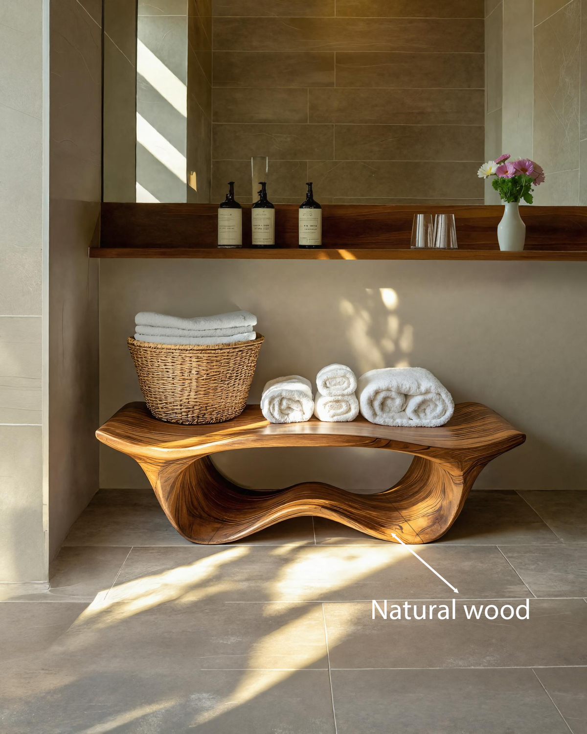 Banc de douche sculptural organique pour salle de bain SITHTTSB010