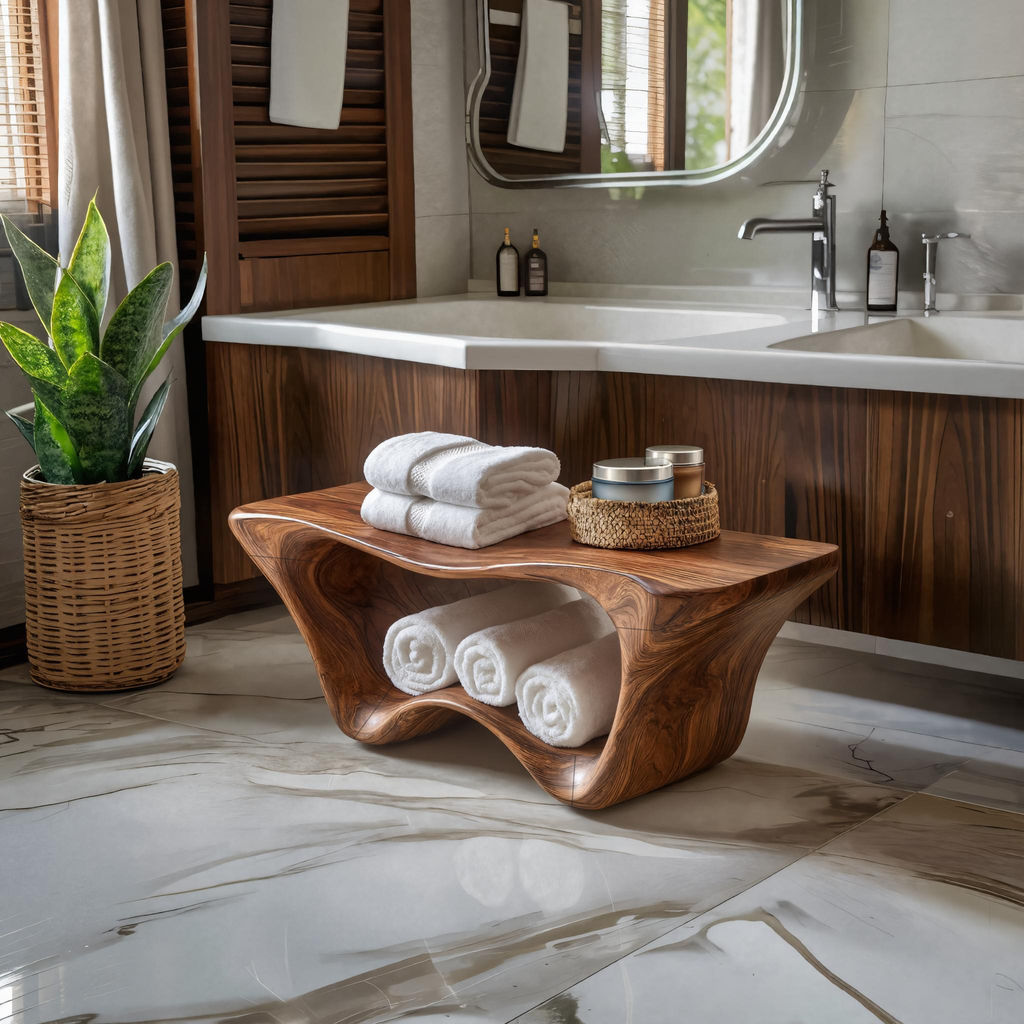 Banc de douche sculptural moderne à deux niveaux pour décoration de salle de bain RTTHTTSB016