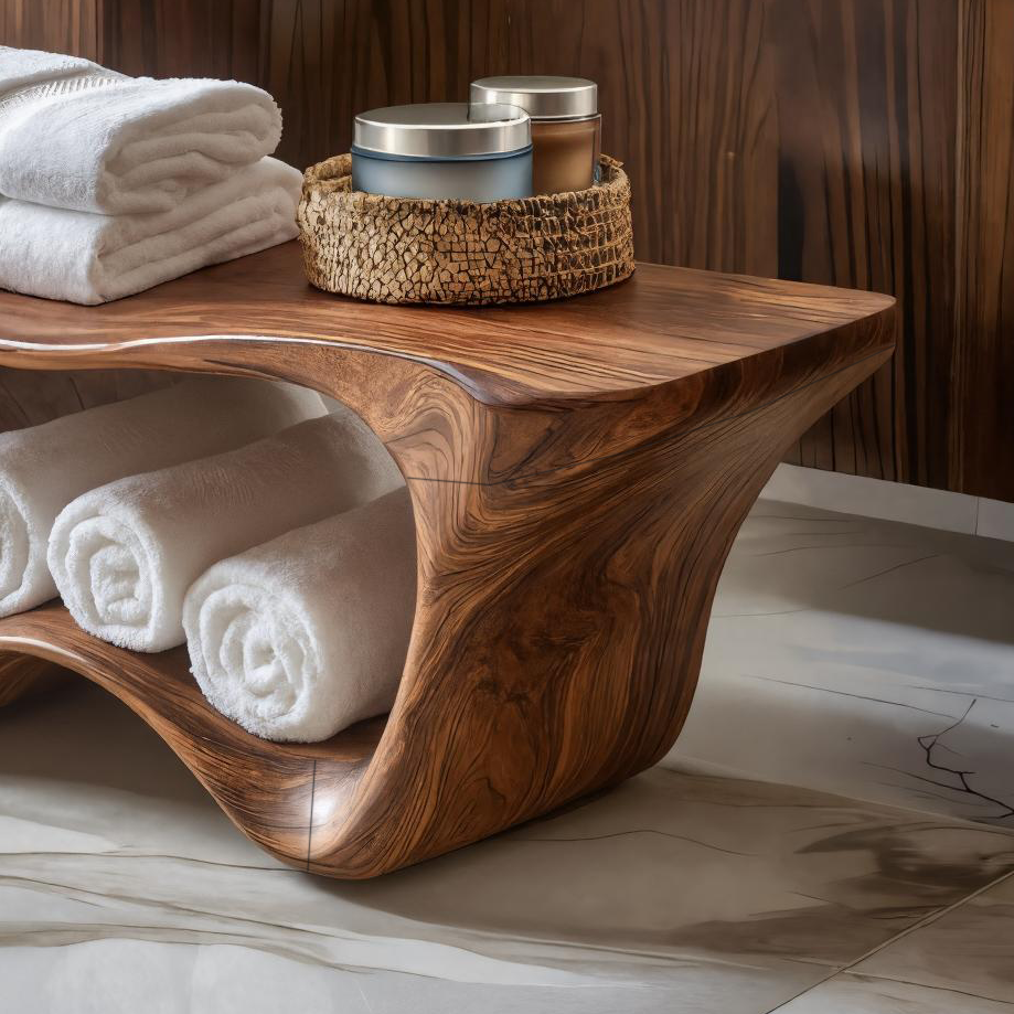 Banc de douche sculptural moderne à deux niveaux pour décoration de salle de bain RTTHTTSB016