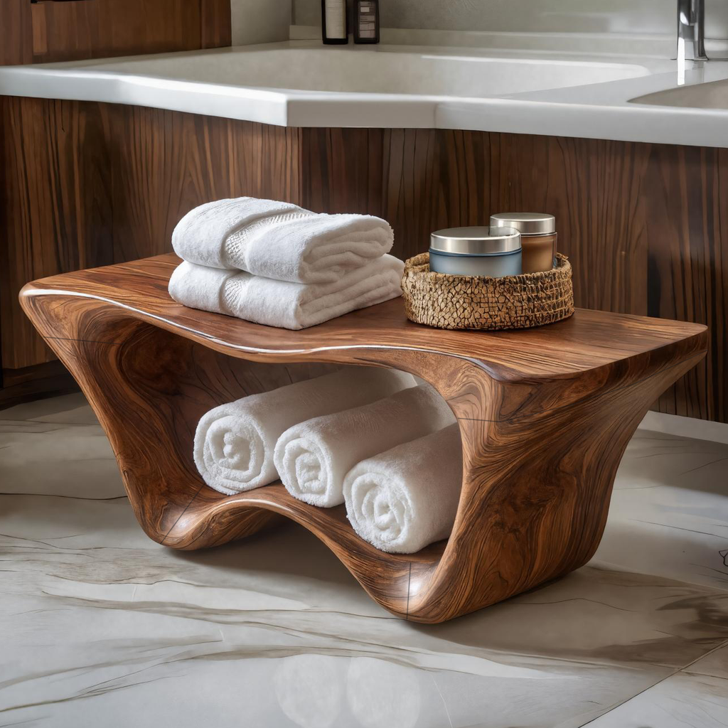 Banc de douche sculptural moderne à deux niveaux pour décoration de salle de bain RTTHTTSB016