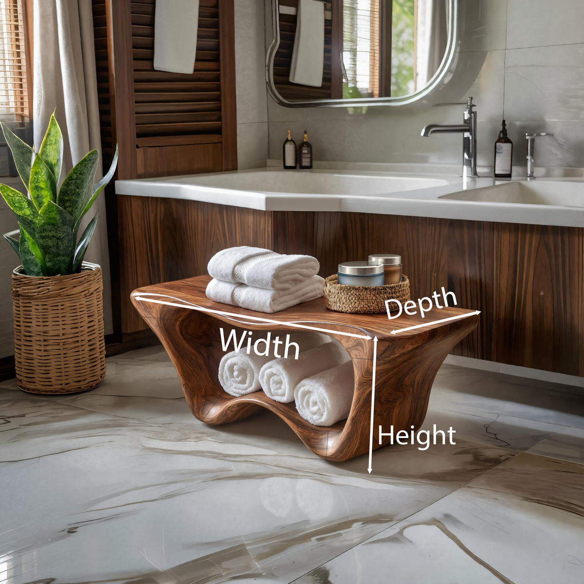 Banc de douche sculptural moderne à deux niveaux pour décoration de salle de bain RTTHTTSB016