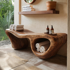 Banc de douche organique sculpté façon vague avec double rangement pour salle de bain RTTHTTSB019