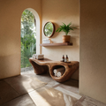 Banc de douche organique sculpté façon vague avec double rangement pour salle de bain RTTHTTSB019