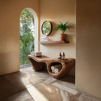 Banc de douche organique sculpté façon vague avec double rangement pour salle de bain RTTHTTSB019