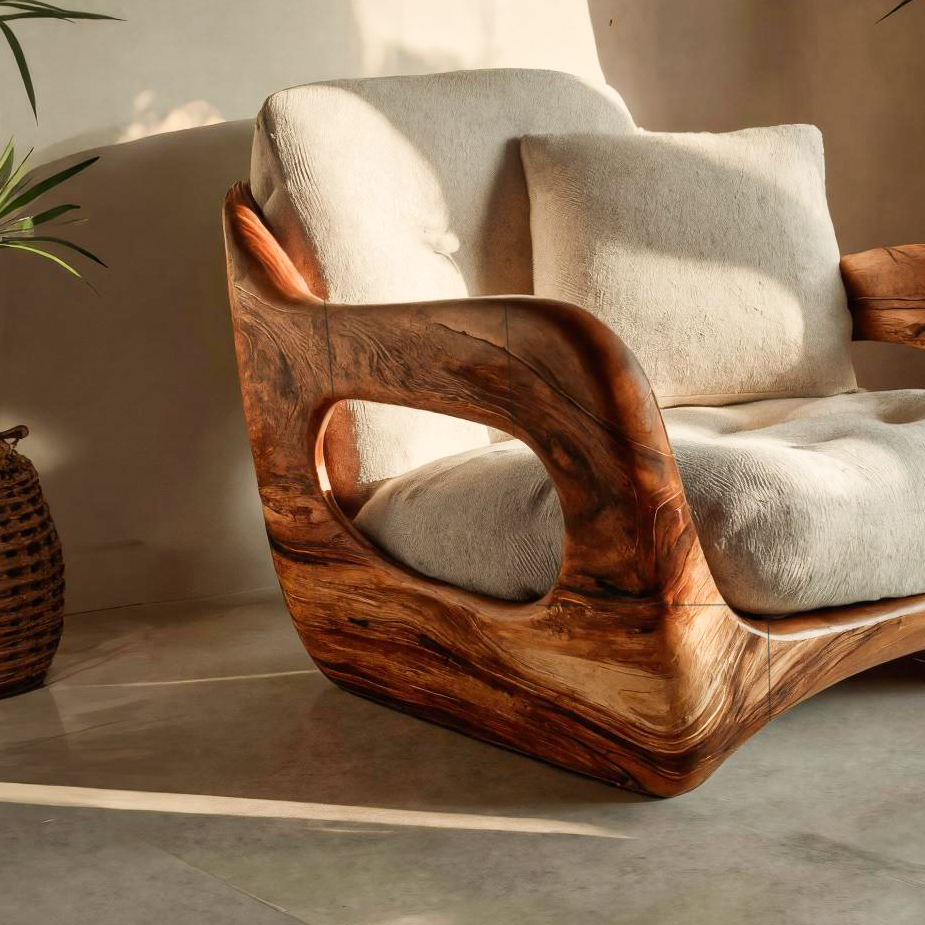 Fauteuil d'appoint minimaliste fabriqué à la main avec structure sculptée pour salon RTTHTTACC011