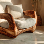 Fauteuil d'appoint minimaliste fabriqué à la main avec structure sculptée pour salon RTTHTTACC011