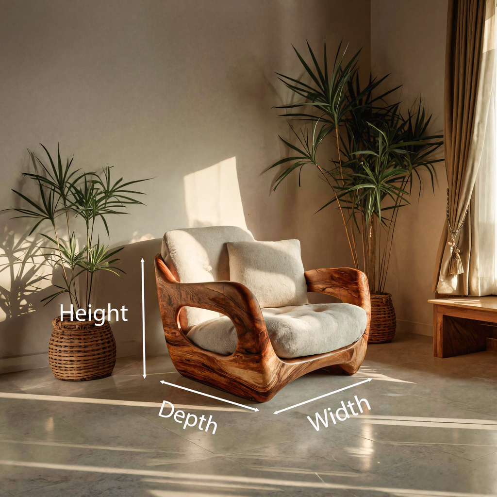 Fauteuil d'appoint minimaliste fabriqué à la main avec structure sculptée pour salon RTTHTTACC011