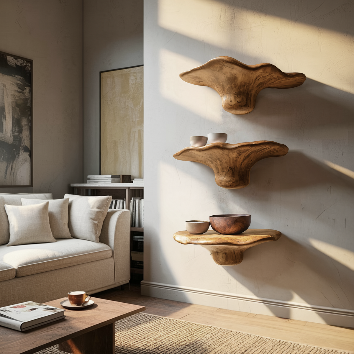 Étagère champignon en bois massif faite à la main pour décoration murale de chambre SILDTTRMR011