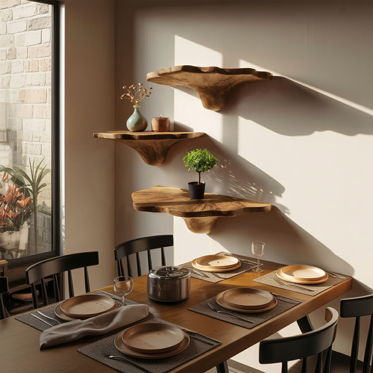Étagère champignon en bois faite à la main pour une décoration de salon artistique SILDTTNMR007