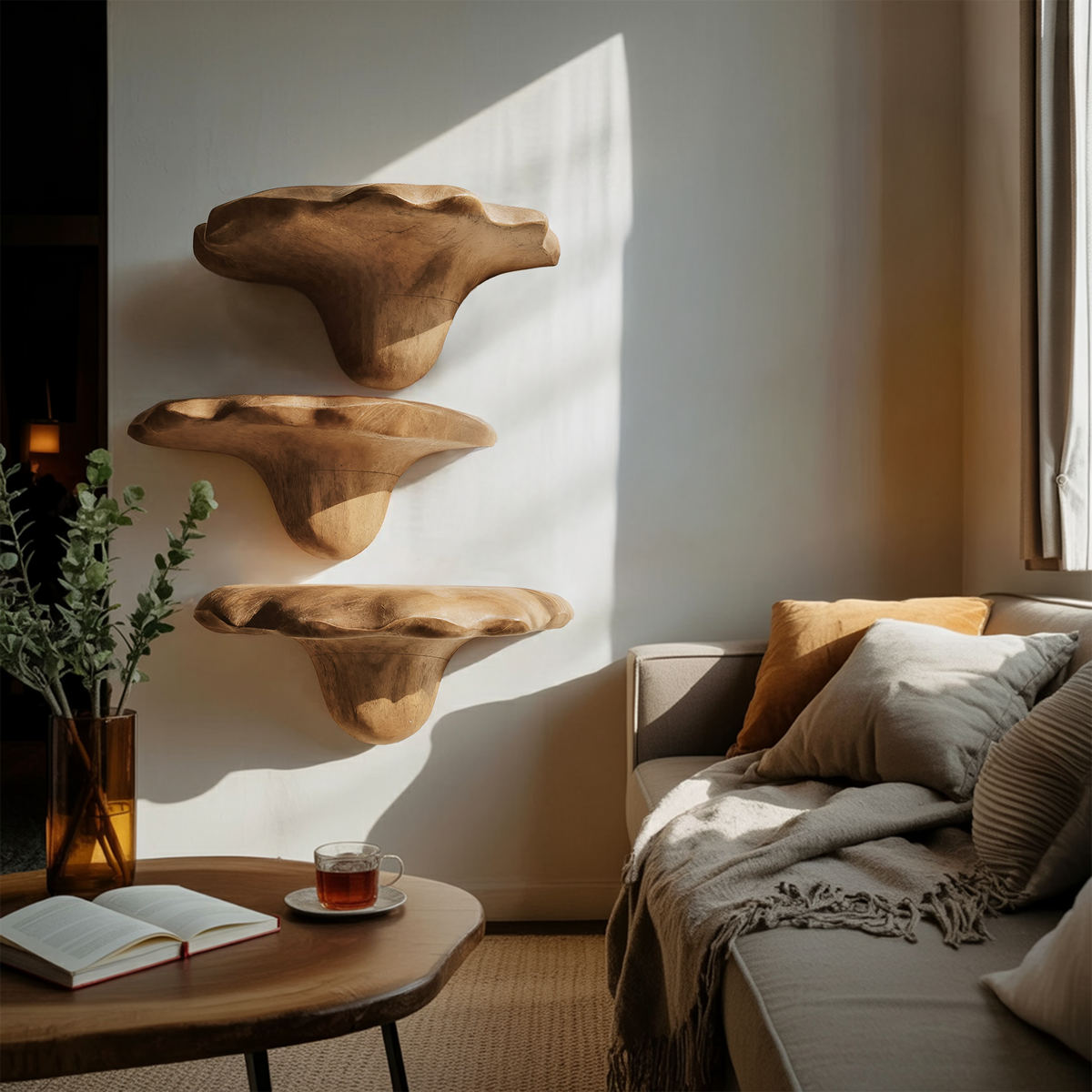 Étagère champignon en bois style milieu du siècle pour décoration de salon et chambre SILDTTNMR001