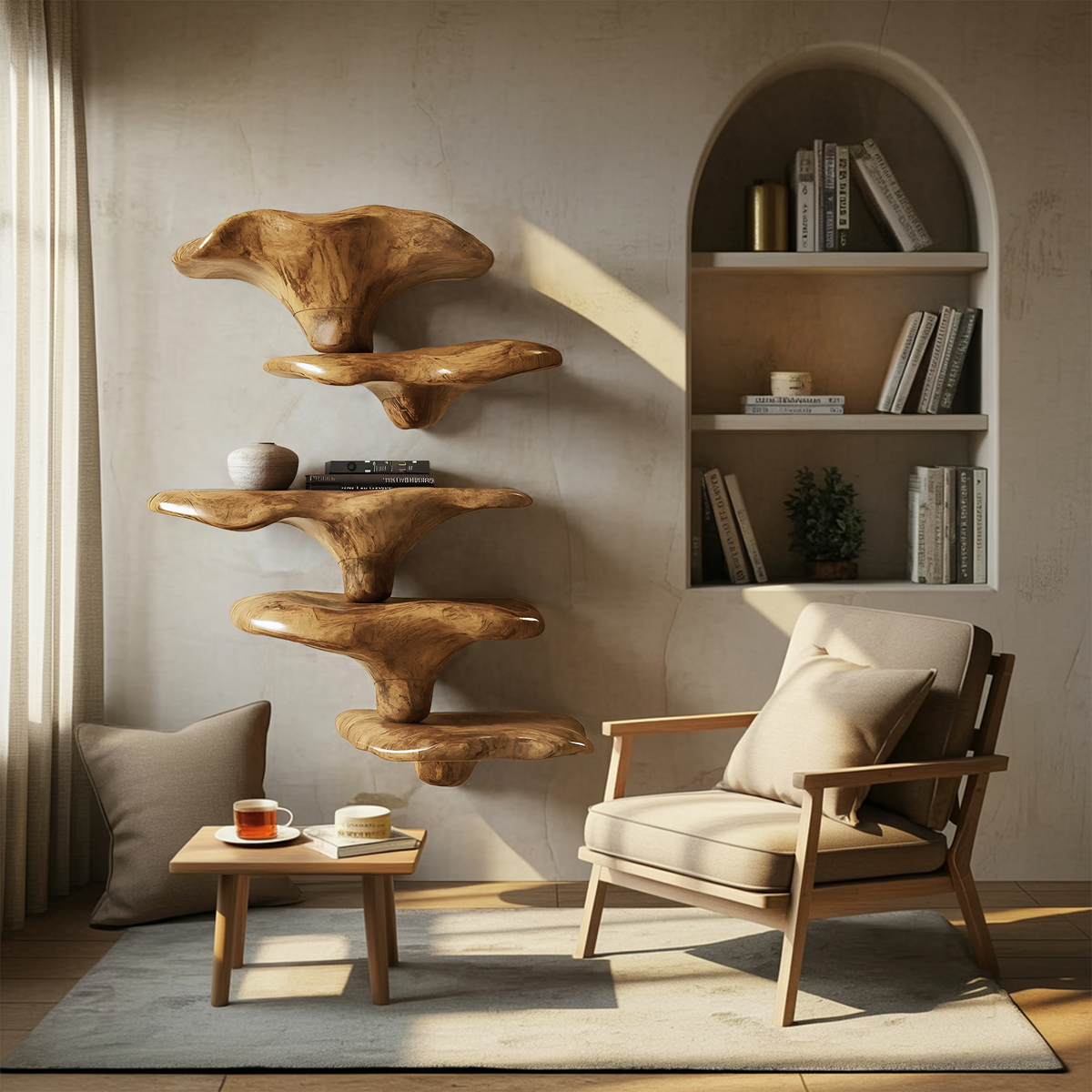 Étagère champignon en bois style milieu du siècle pour décoration de salon SILDTTRMR013