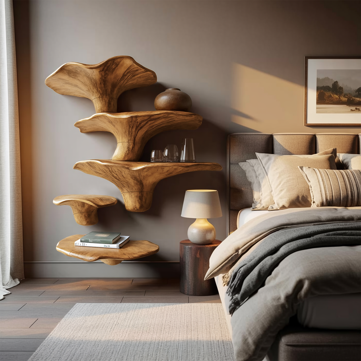 Étagère champignon moderne en bois massif pour l'entrée et la décoration SILDTTRMR008