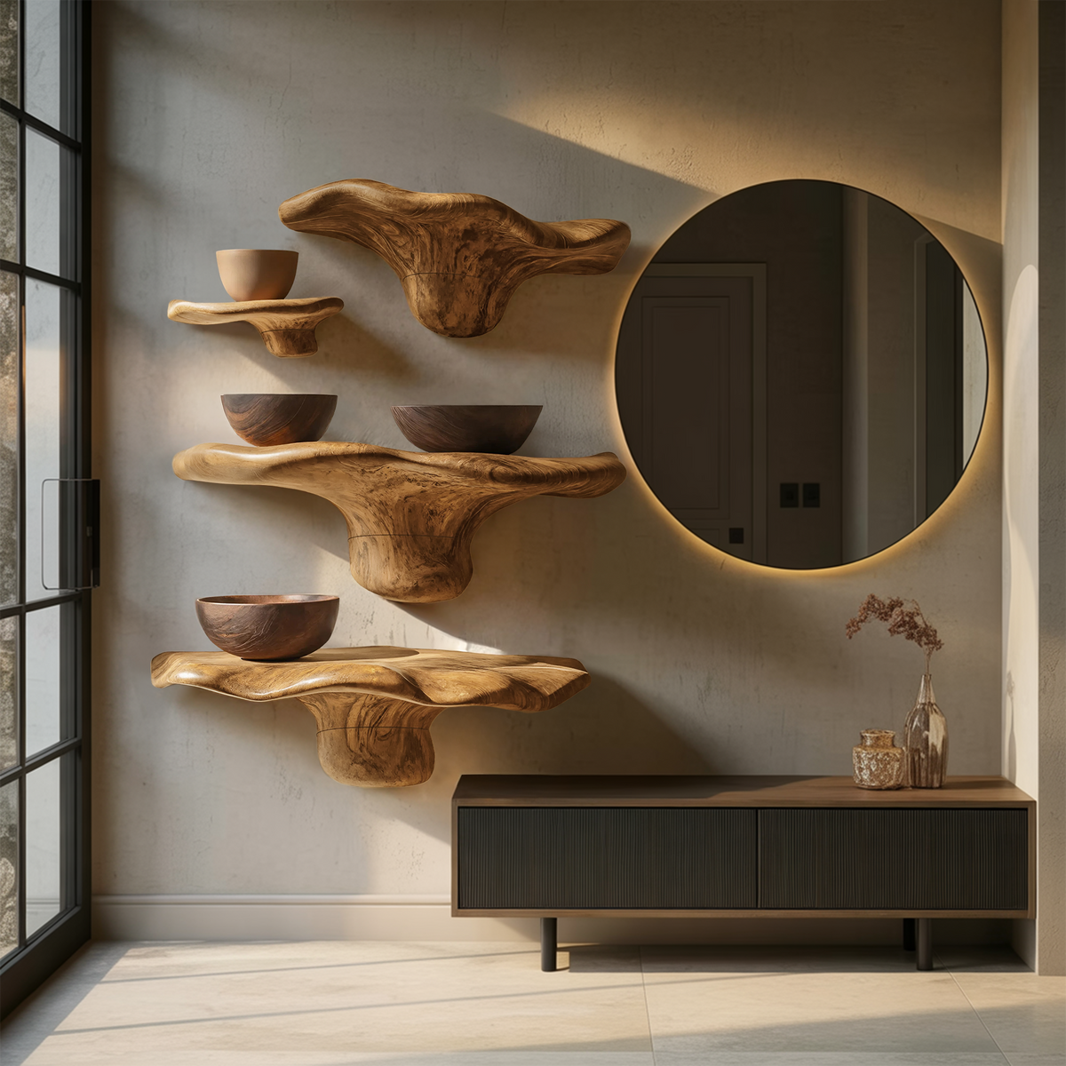 Étagère champignon en bois brut style ferme pour décoration d'intérieur rustique SILDTTRMR010
