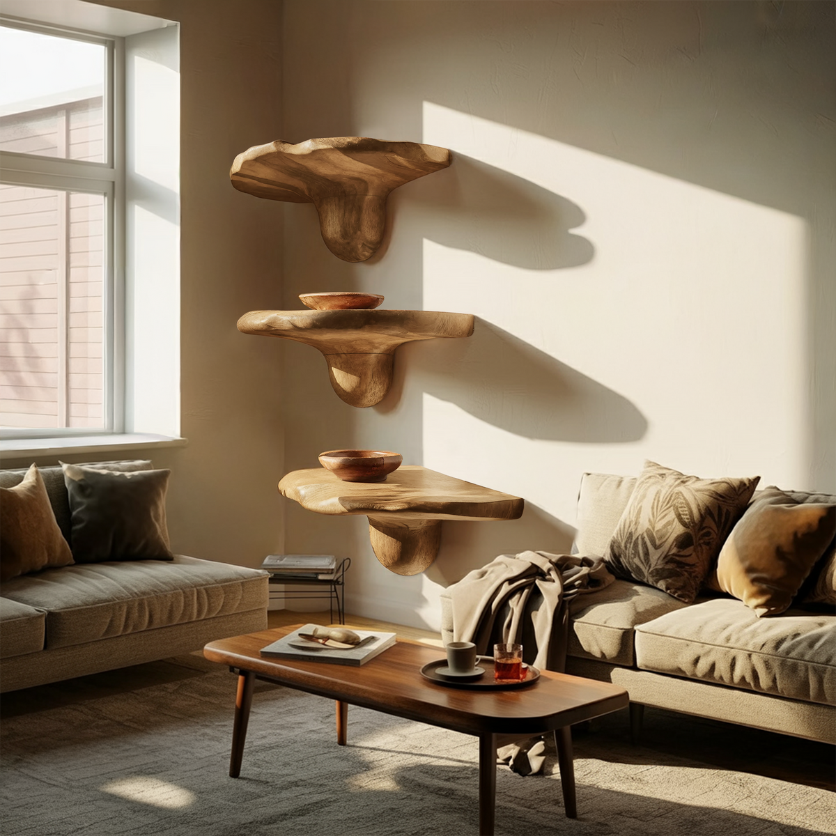 Étagère champignon en bois massif faite à la main pour décoration de chambre SILDTTNMR008