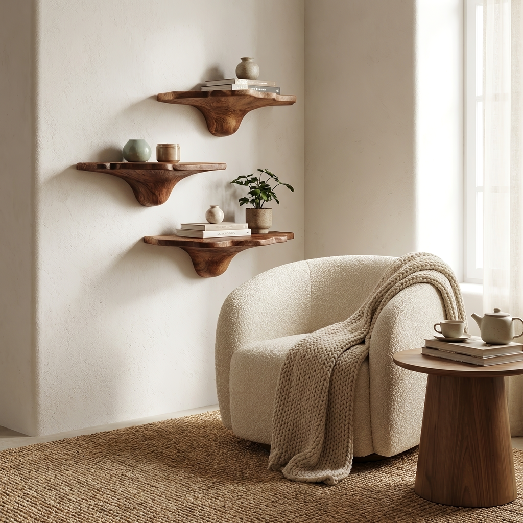Étagère champignon en bois faite à la main pour une décoration de salon artistique SILDTTNMR007