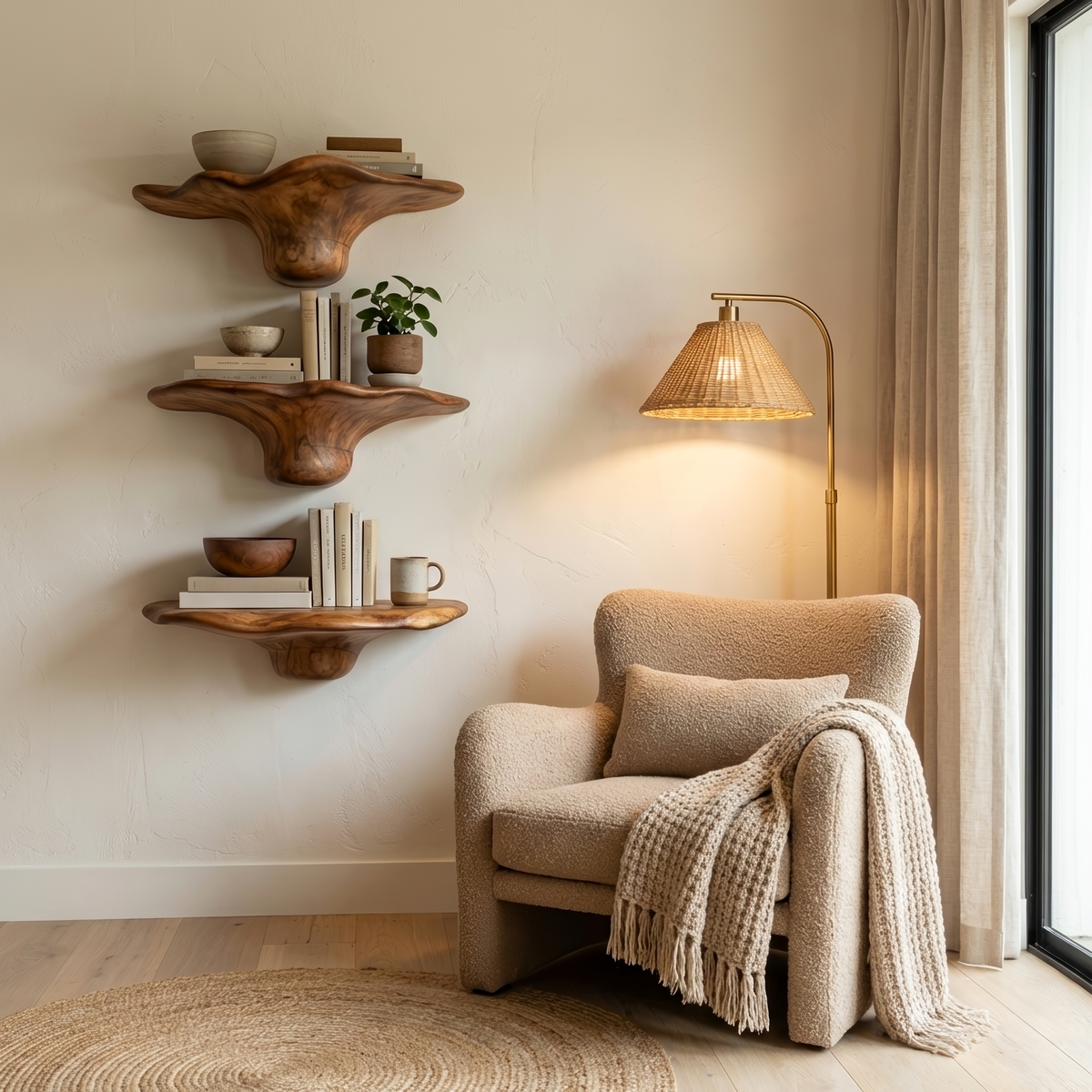 Étagère champignon en bois massif faite à la main pour décoration murale de chambre SILDTTRMR011