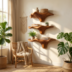 Étagère champignon en bois brut style Mid-Century pour décoration de salon SILDTTRMR005