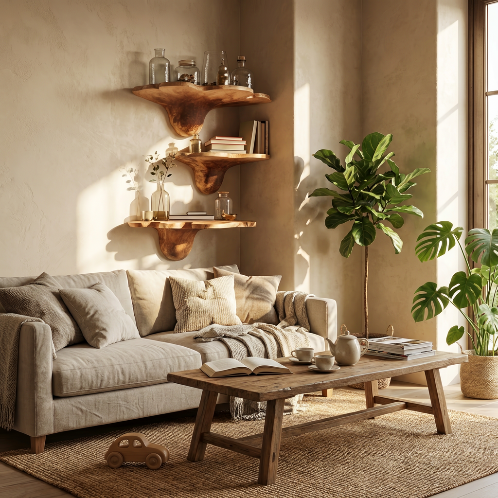 Étagère champignon en bois massif Mid-Century pour décoration de salon moderne SILDTTNMR002