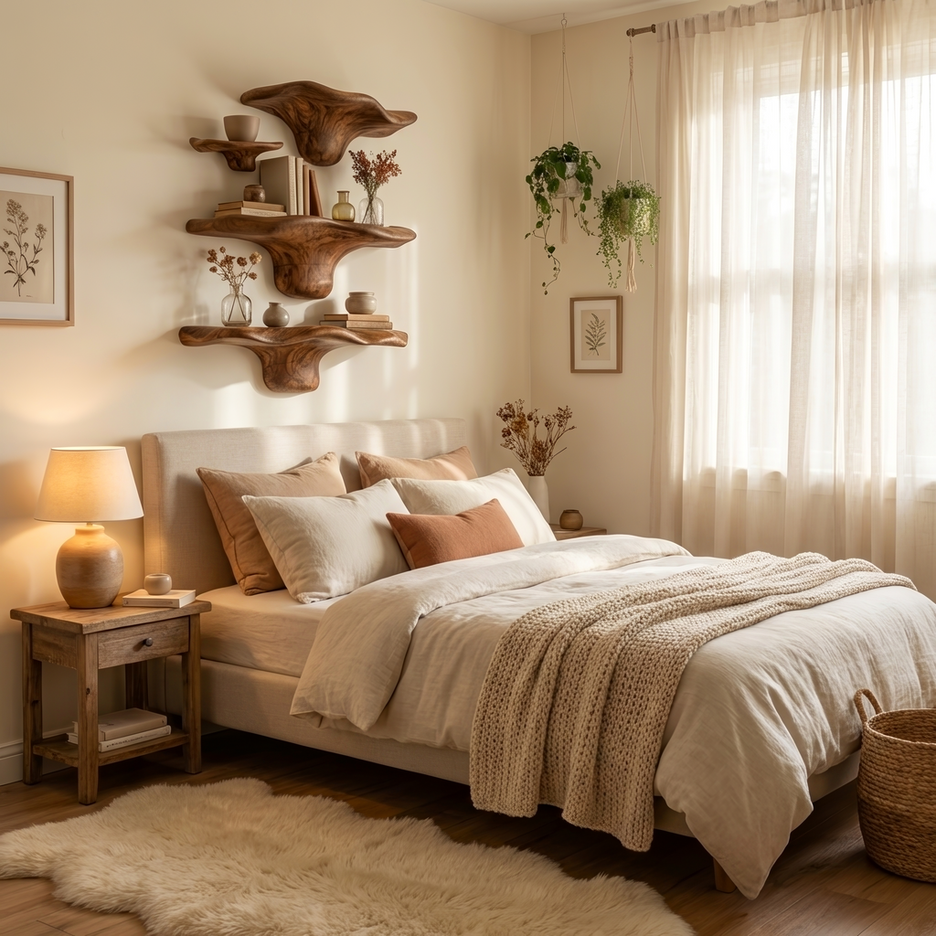 Étagère champignon en bois brut style ferme pour décoration d'intérieur rustique SILDTTRMR010