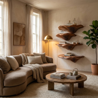 Étagère champignon en bois massif Mid-Century pour décoration murale de salon SILDTTRMR009