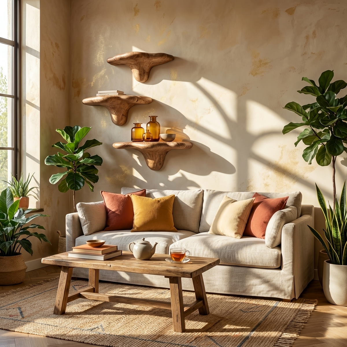 Étagère champignon à bord brut style ferme pour décoration de mobilier naturel SILDTTNMR006