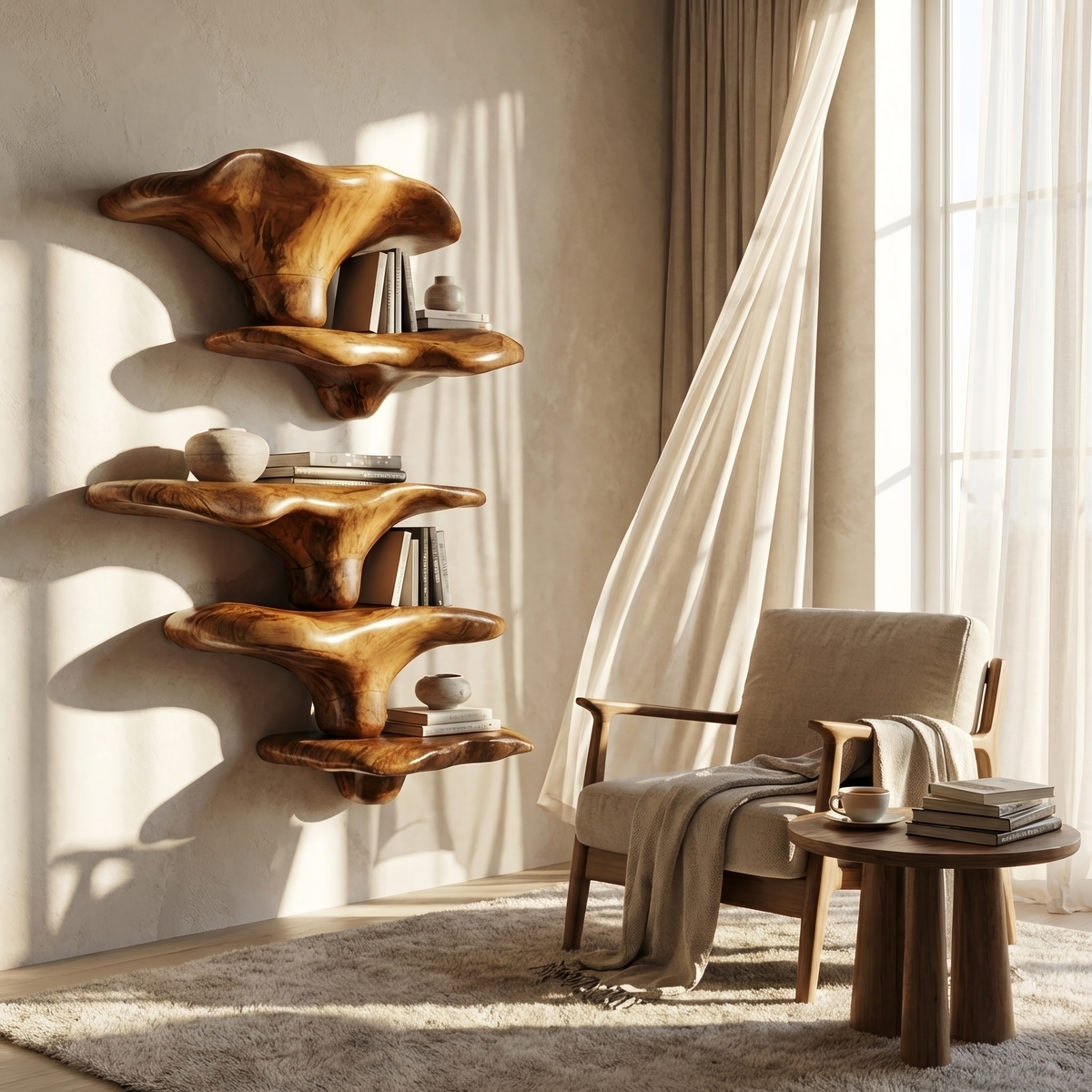Étagère champignon en bois style milieu du siècle pour décoration de salon SILDTTRMR013