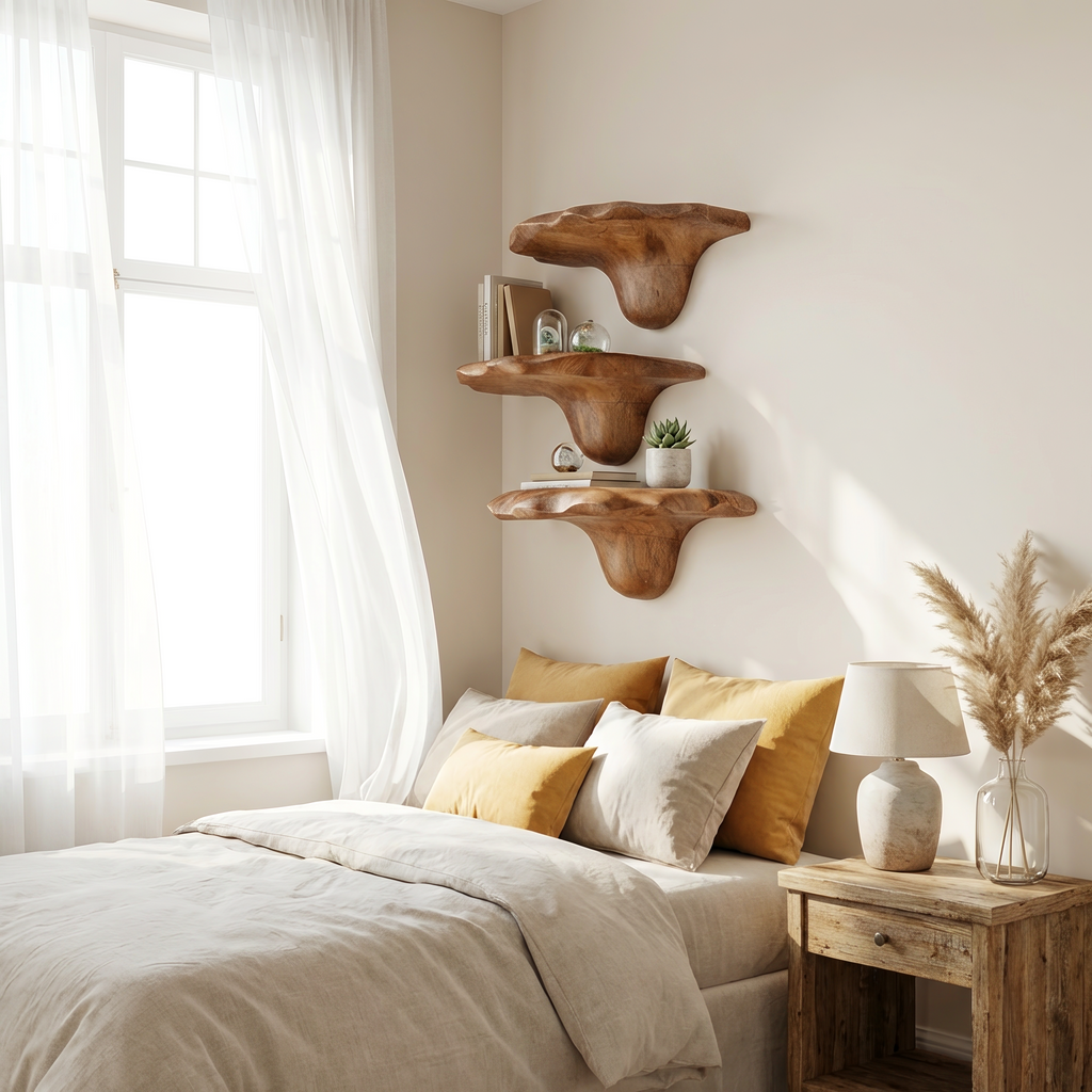 Étagère champignon en bois style milieu du siècle pour décoration de salon et chambre SILDTTNMR001