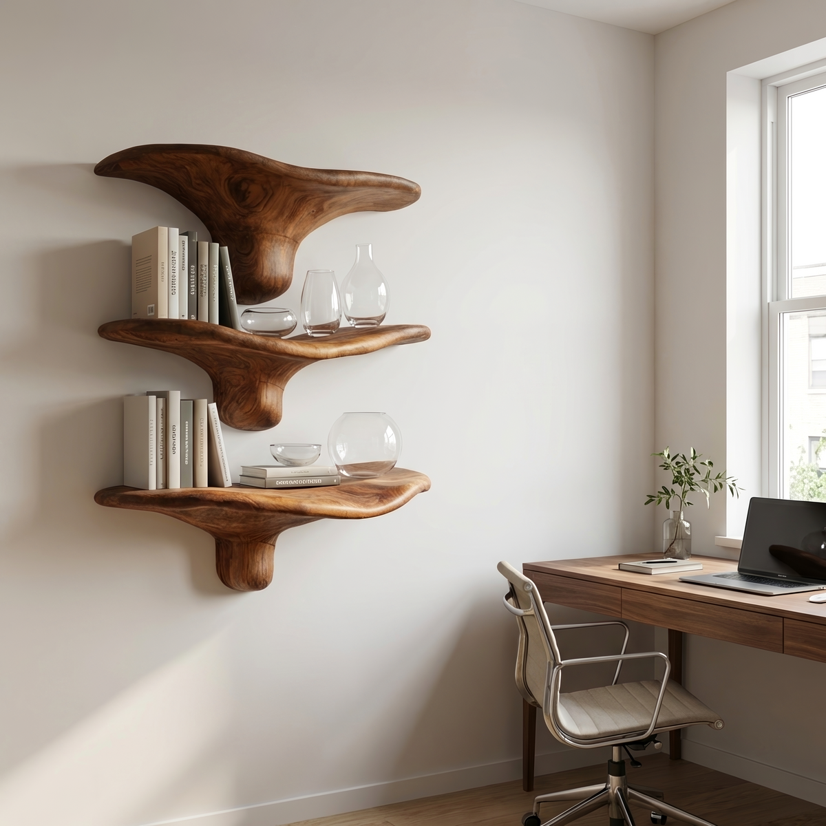 Étagère champignon moderne en bois à bord brut pour décoration intérieure minimaliste SILDTTRMR012