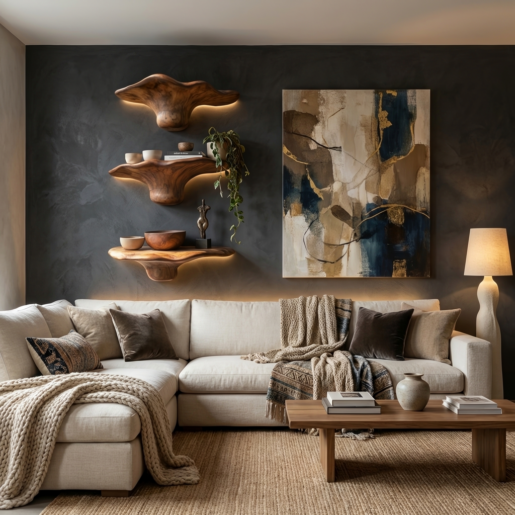 Étagère champignon en bois massif faite à la main pour décoration murale de chambre SILDTTRMR011