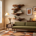 Étagère champignon en bois massif Mid-Century pour décoration murale de salon SILDTTRMR009