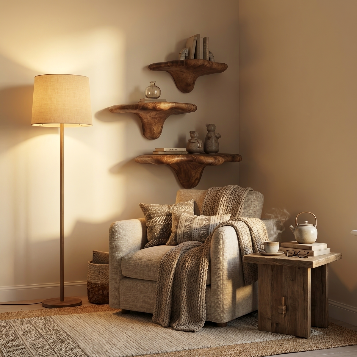 Étagère champignon à bord brut style ferme pour décoration de mobilier naturel SILDTTNMR006