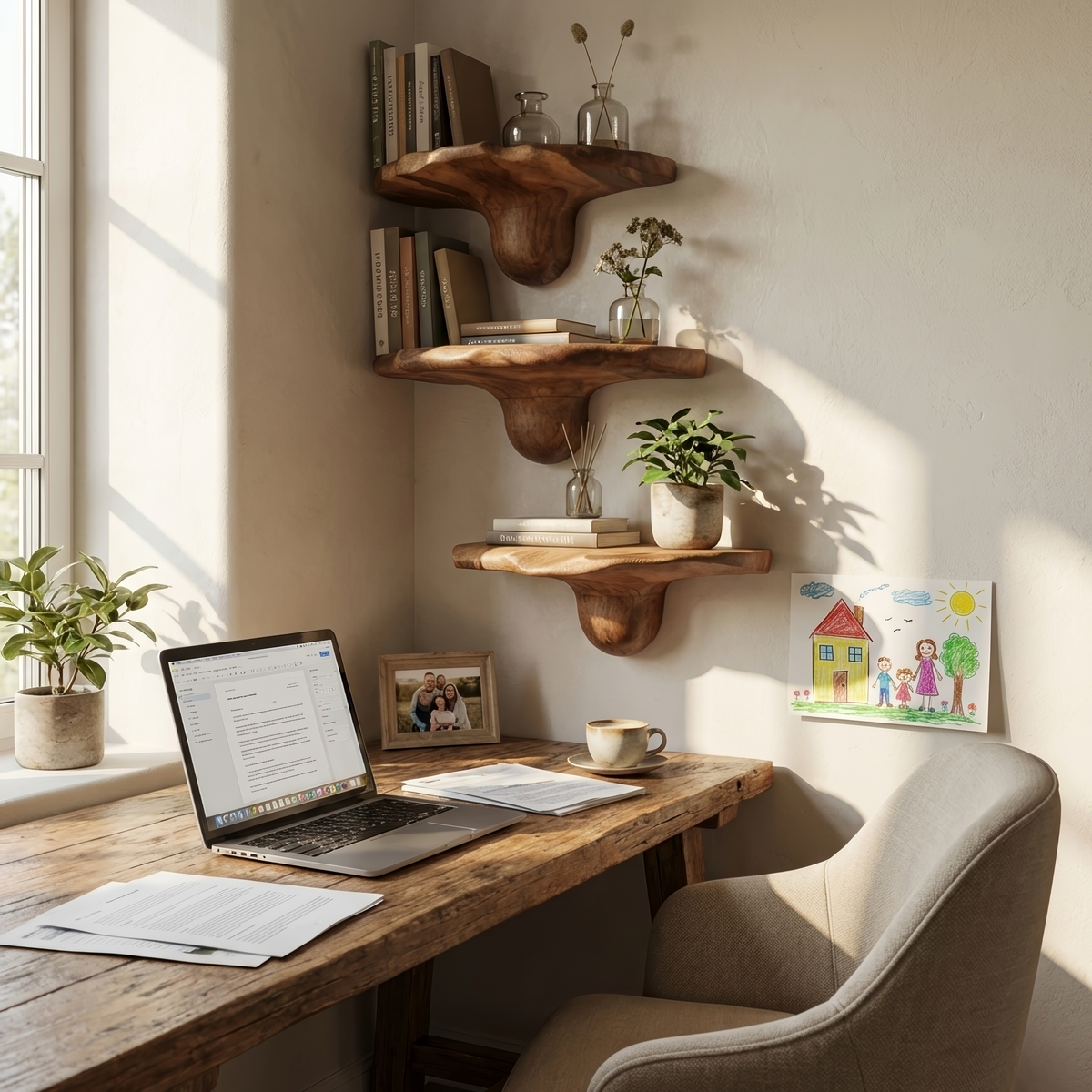 Étagère champignon en bois massif faite à la main pour décoration de chambre SILDTTNMR008