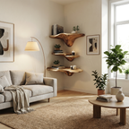 Étagère champignon artisanale en bois à bord brut pour décoration intérieure artistique SILDTTRMR015