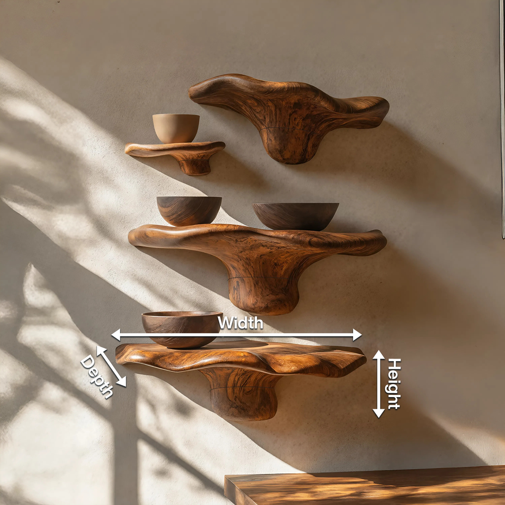 Étagère champignon en bois brut style ferme pour décoration d'intérieur rustique SILDTTRMR010