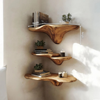 Étagère champignon artisanale en bois à bord brut pour décoration intérieure artistique SILDTTRMR015