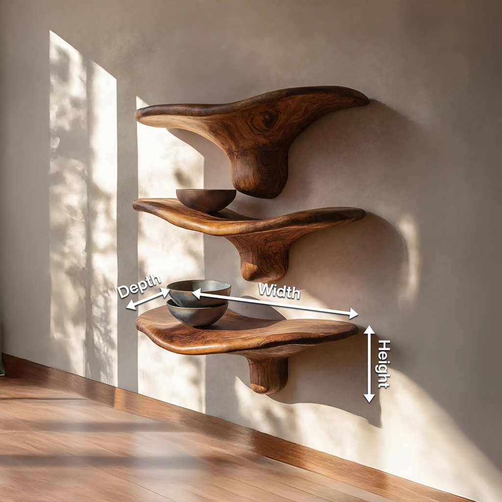 Étagère champignon moderne en bois à bord brut pour décoration intérieure minimaliste SILDTTRMR012