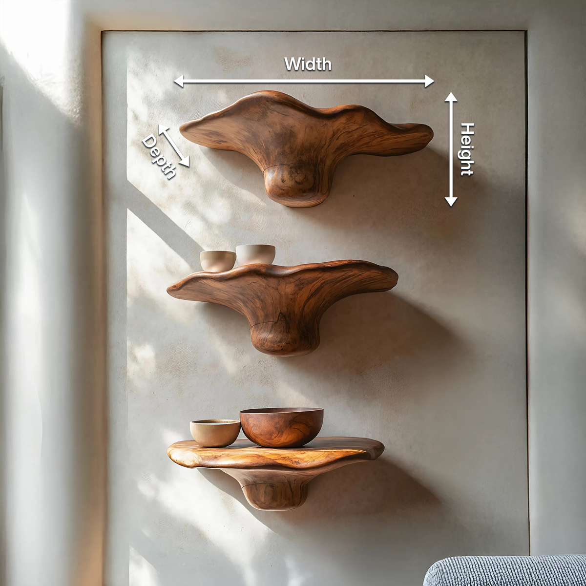 Étagère champignon en bois massif faite à la main pour décoration murale de chambre SILDTTRMR011