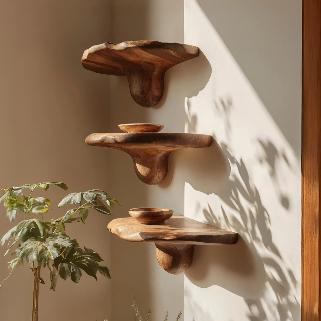 Étagère champignon en bois massif faite à la main pour décoration de chambre SILDTTNMR008