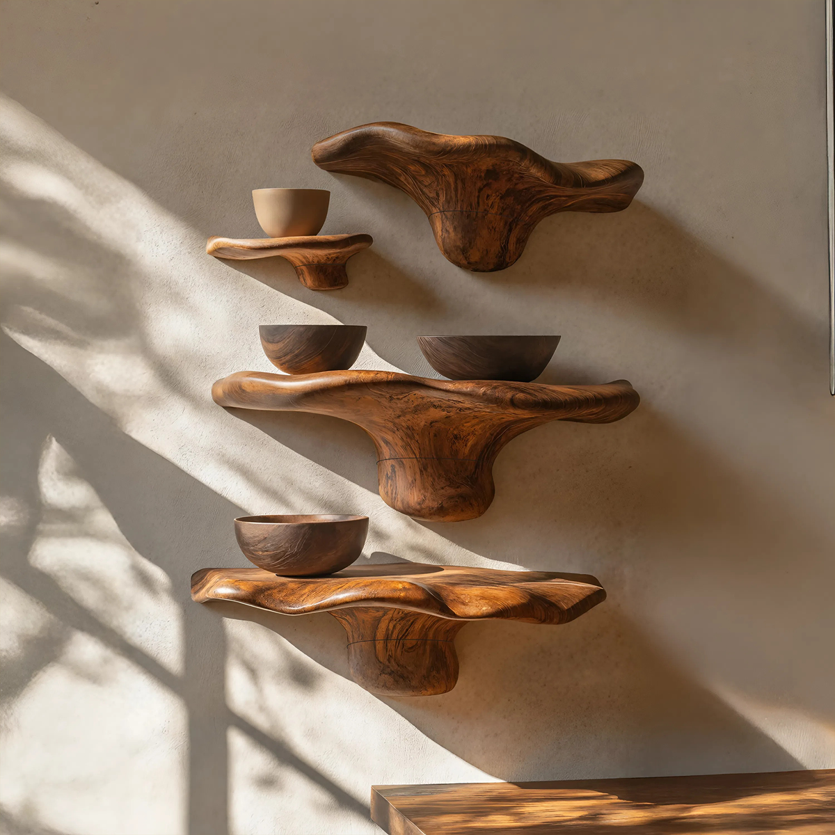 Étagère champignon en bois brut style ferme pour décoration d'intérieur rustique SILDTTRMR010