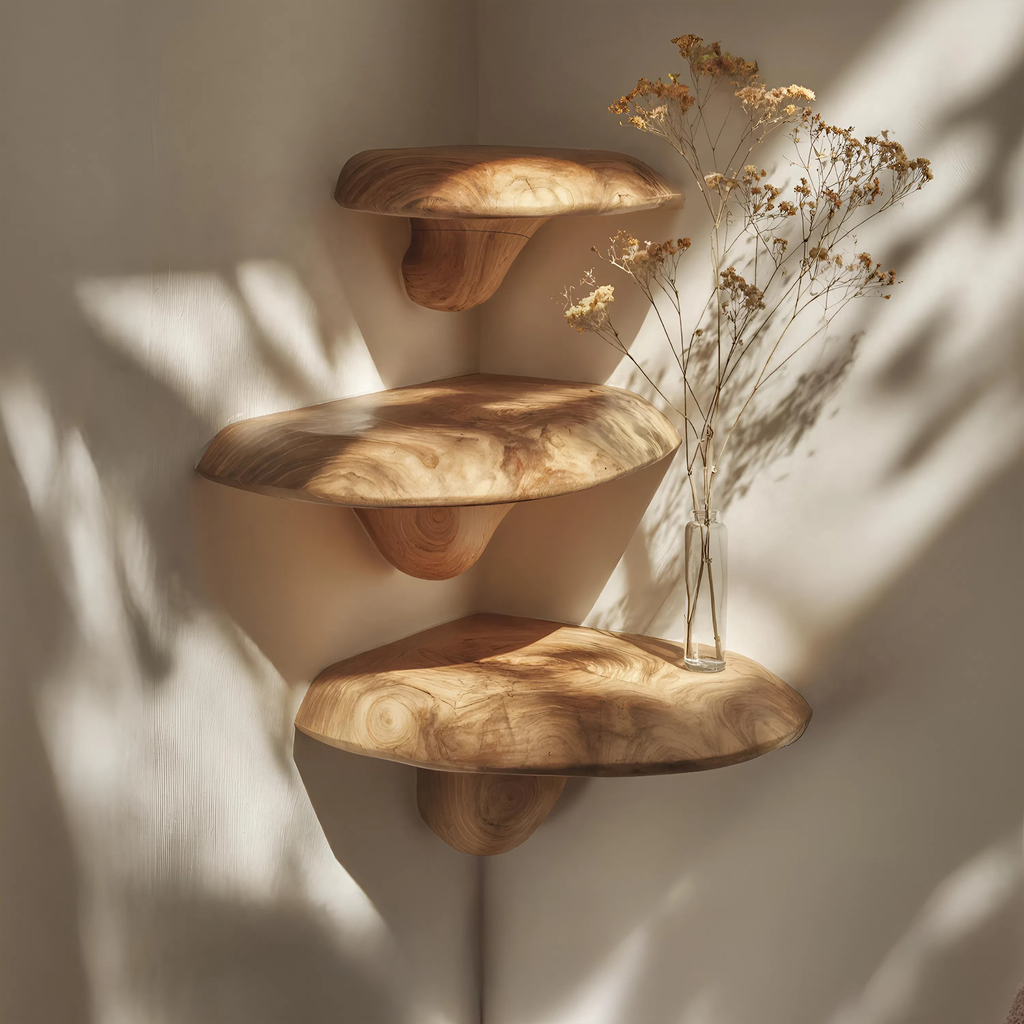 Étagère champignon en bois massif style ferme pour décoration de chambre et aménagement intérieur SILDTTNCMS002