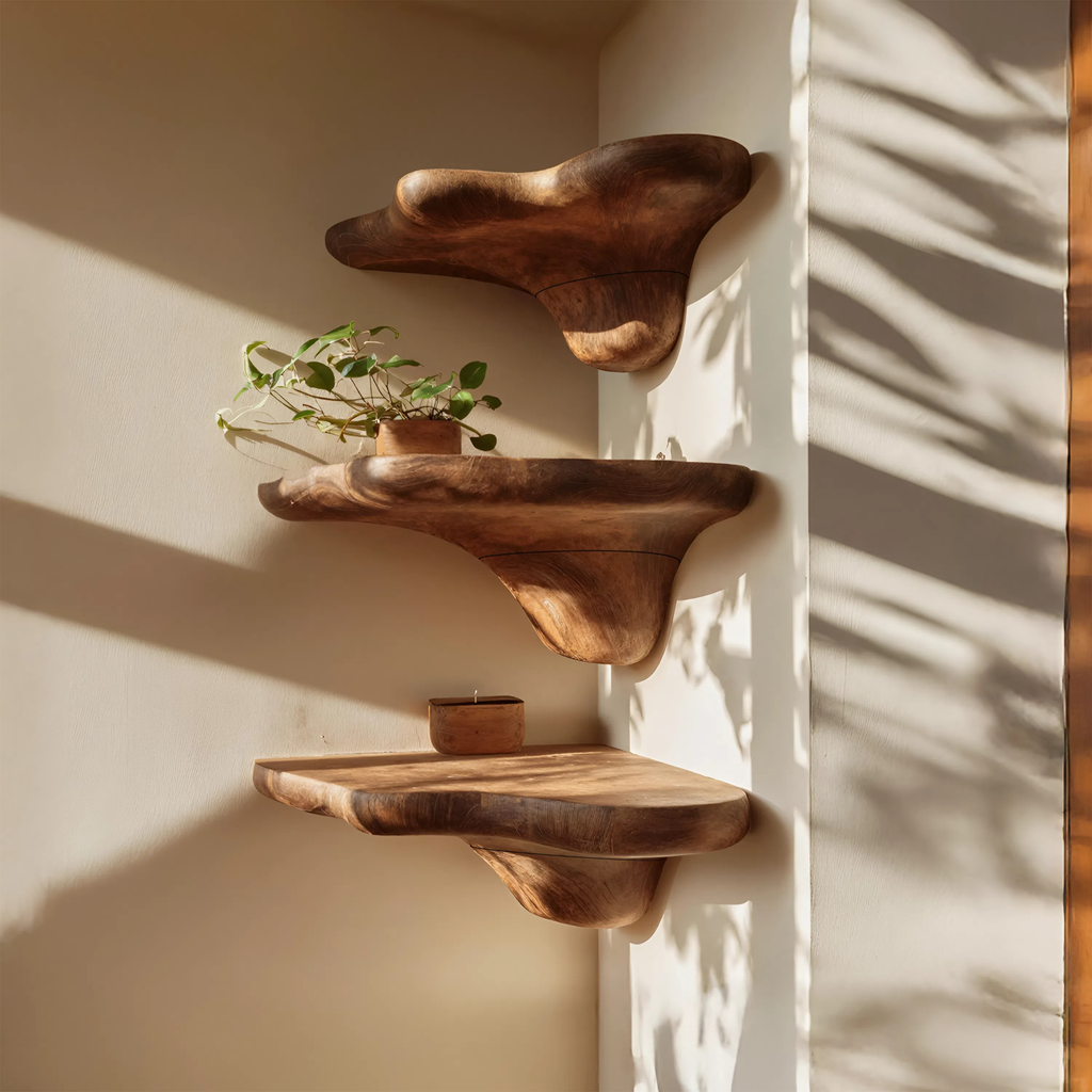 Étagère champignon en bois à bord brut style Mid-Century pour décoration de meubles SILDTTNCMS013