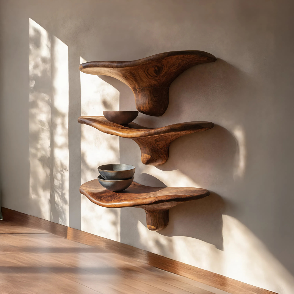 Étagère champignon moderne en bois à bord brut pour décoration intérieure minimaliste SILDTTRMR012