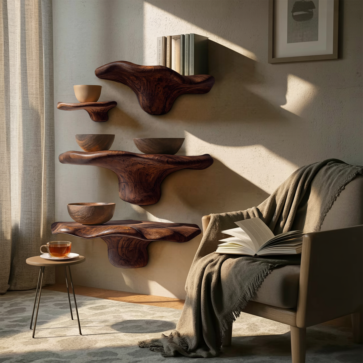 Étagère champignon en bois brut style ferme pour décoration d'intérieur rustique SILDTTRMR010