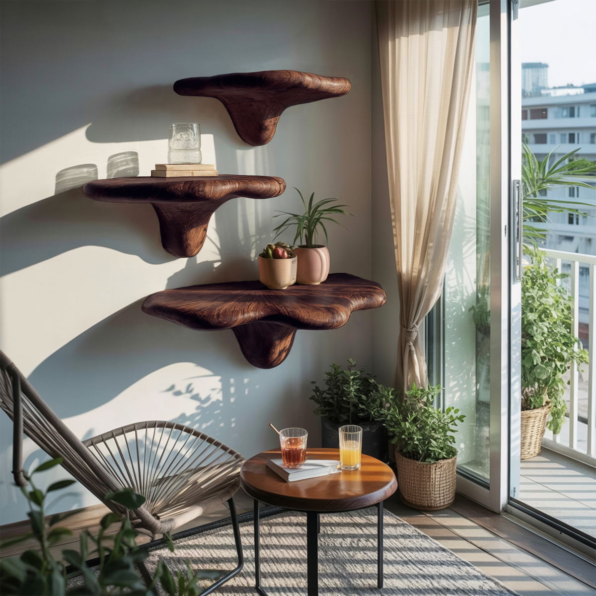 Étagère champignon à bord brut style ferme pour décoration de mobilier naturel SILDTTNMR006