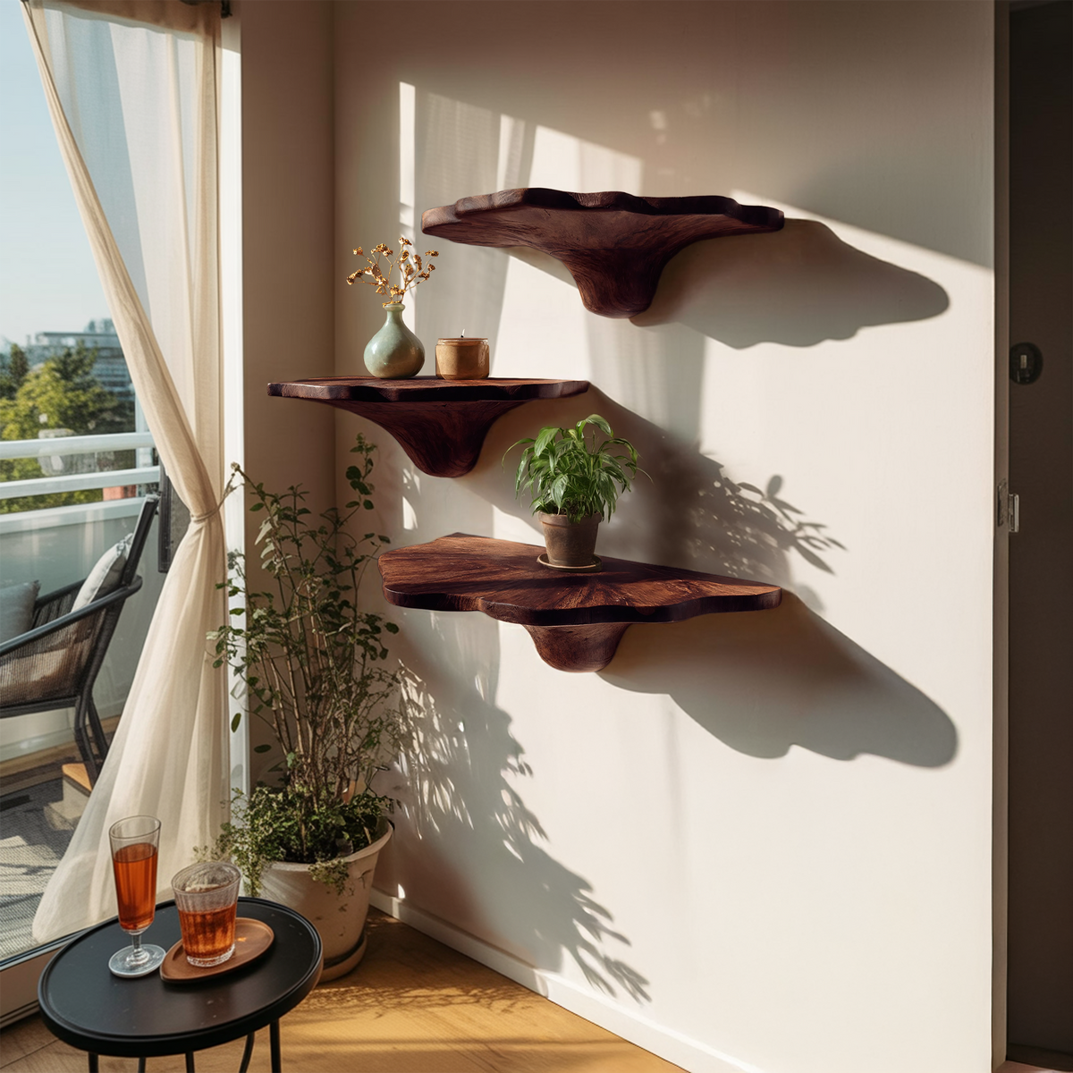 Étagère champignon en bois faite à la main pour une décoration de salon artistique SILDTTNMR007