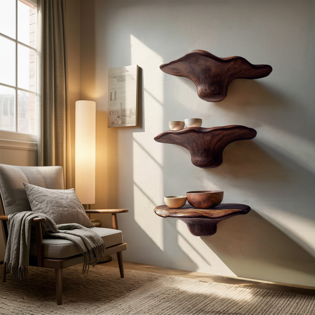 Étagère champignon en bois massif faite à la main pour décoration murale de chambre SILDTTRMR011