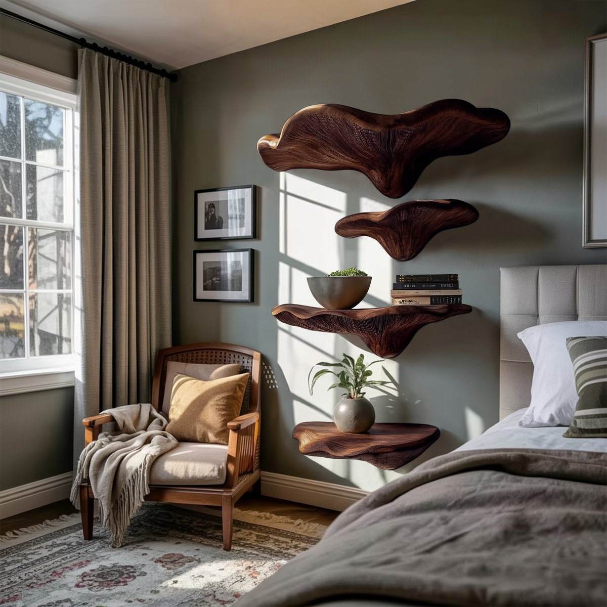 Étagère champignon en bois massif style ferme pour décoration et rangement de chambre SILDTTRMR006