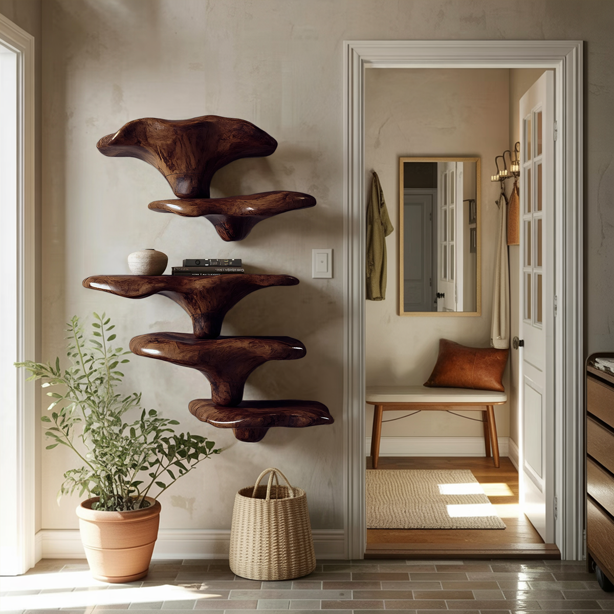 Étagère champignon en bois style milieu du siècle pour décoration de salon SILDTTRMR013