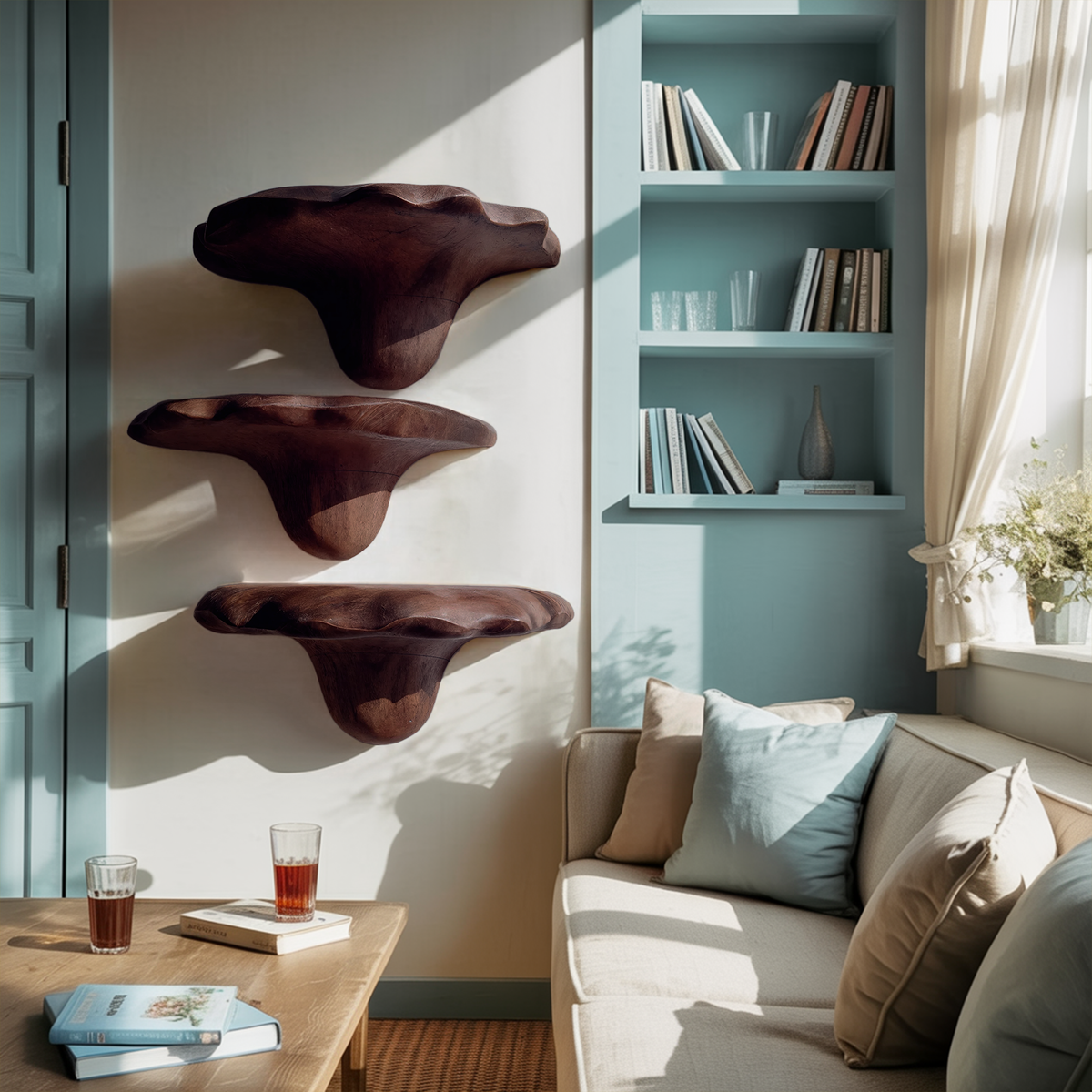 Étagère champignon en bois style milieu du siècle pour décoration de salon et chambre SILDTTNMR001